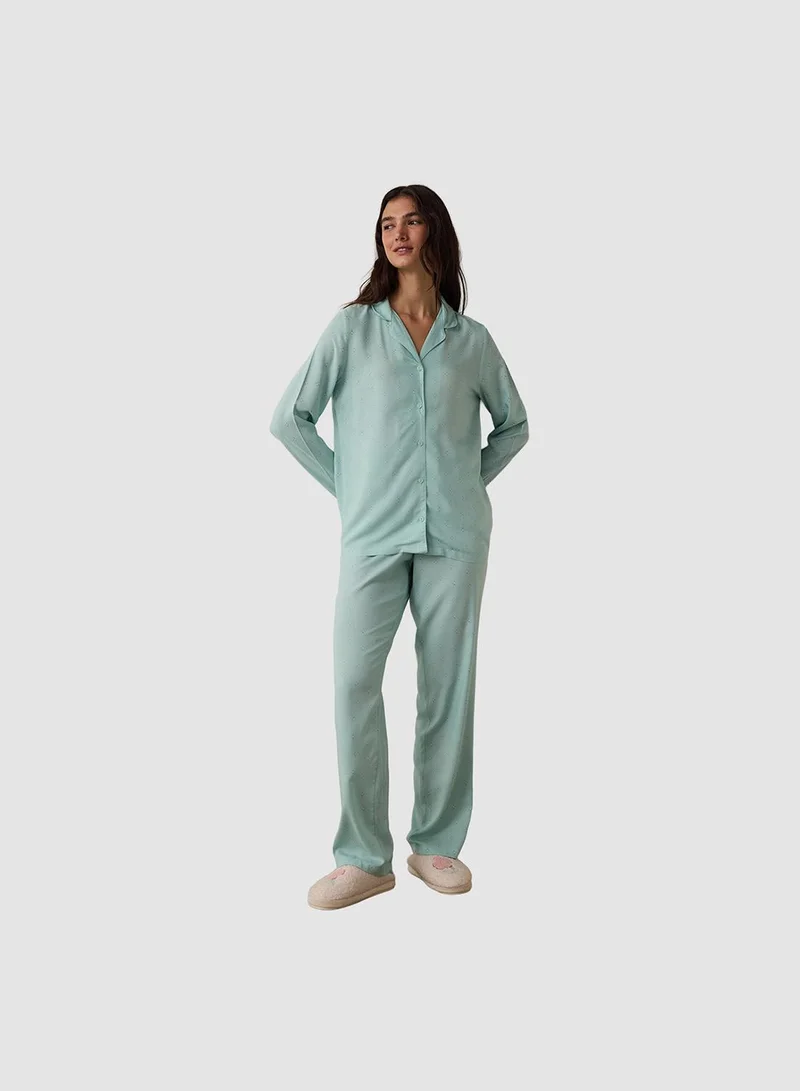 بنتي Sleep-In Star Patterned Shirt Collar Long Sleeve Pajama Set